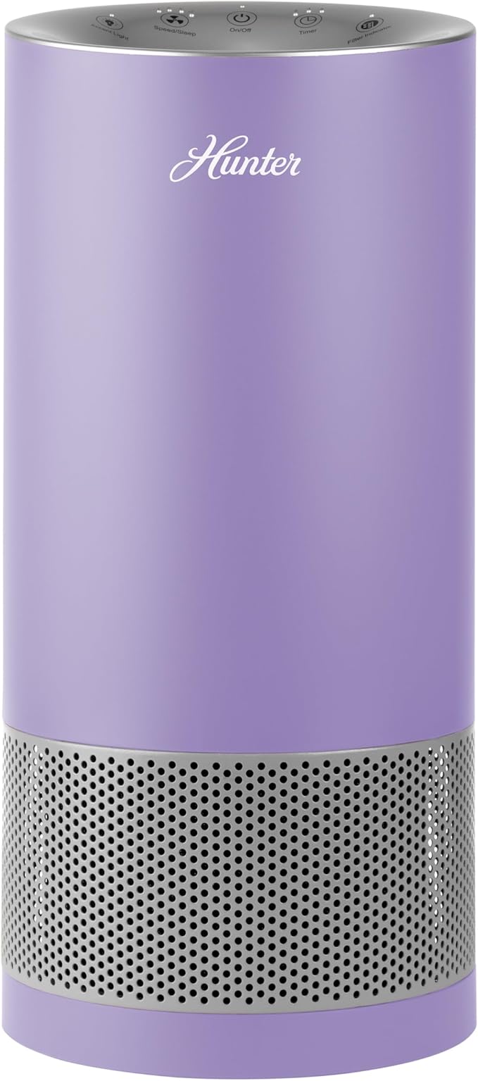 Hunter HP400 Round Air Purifiers for Home, True HEPA Air Purifier Tower for Pets, Odors, Allergens, Smoke, Dust, VOC's. HEPA Air Purifiers for Bedroom and Small Room, Denim & Silver