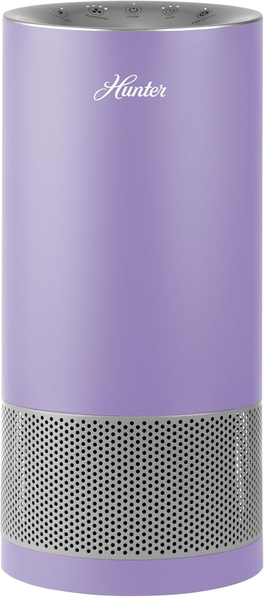 Hunter HP400 Round Air Purifiers for Home, True HEPA Air Purifier Tower for Pets, Odors, Allergens, Smoke, Dust, VOC's. HEPA Air Purifiers for Bedroom and Small Room, Denim & Silver