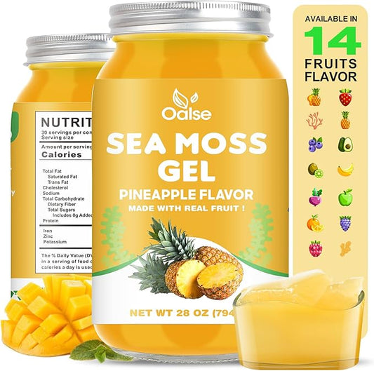 Sea Moss Gel - Raw Nutritious Irish Sea Moss Gel Rich in 102 Vitamins and Minerals, Proteins & Vitamins, Vegan-Friendly 28OZ Pineapple Flavor