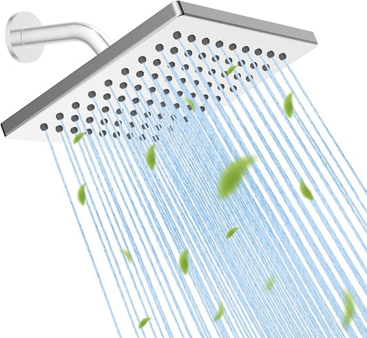 Hibbent Thickness Metal Rain Shower Head, 6 Inch High Pressure Rainfall Shower Head, Square Bathroom Waterfall Shower Heads, High Flow Fixed Showerheads with Adjustable Brass Ball Joint, Chrome