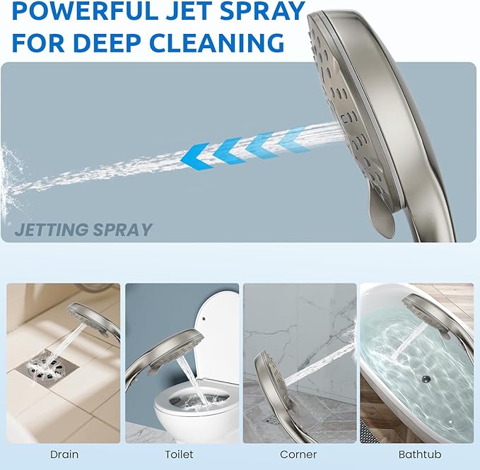 8" Dual Shower Head Combo, High Pressure Rainfall Shower Head with Handheld, 6 Spray Settings Angle Adjustable Handheld Shower Head with Pause, Height Adjustable, Brushed Nickel