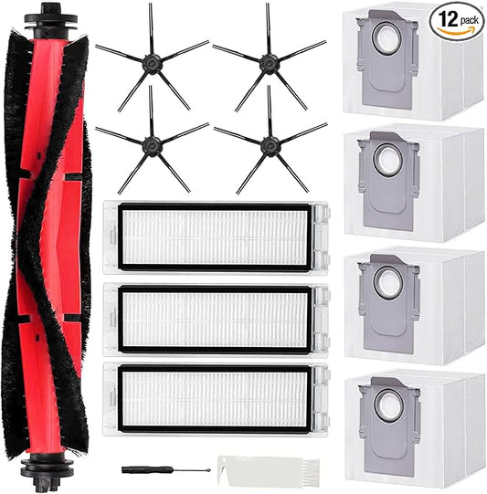 Replacement Parts for Xiaomi Roborock Q5 Q5+ Q5 Plus Robot Vacuum Cleaner, 1 Main Brushes 3 Filters 4 Side Brushes 4 Dust Bags