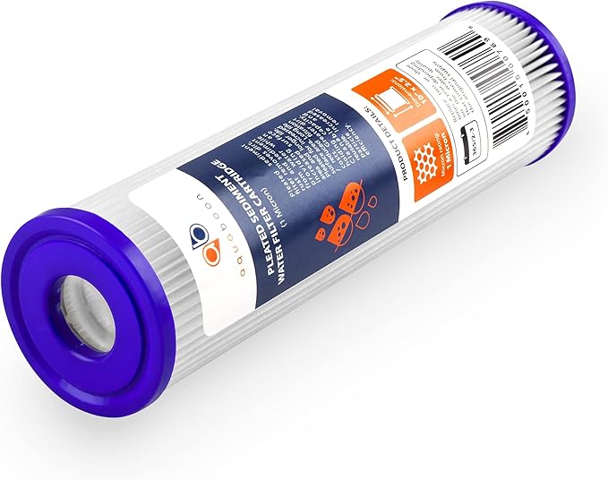 Aquaboon 1 Micron Pleated Water Filter 10 x 2.5 - Whole House Sediment Filter Replacement Cartridge Compatible with WFPFC3002, WHKF-WHPL, 6-Pack