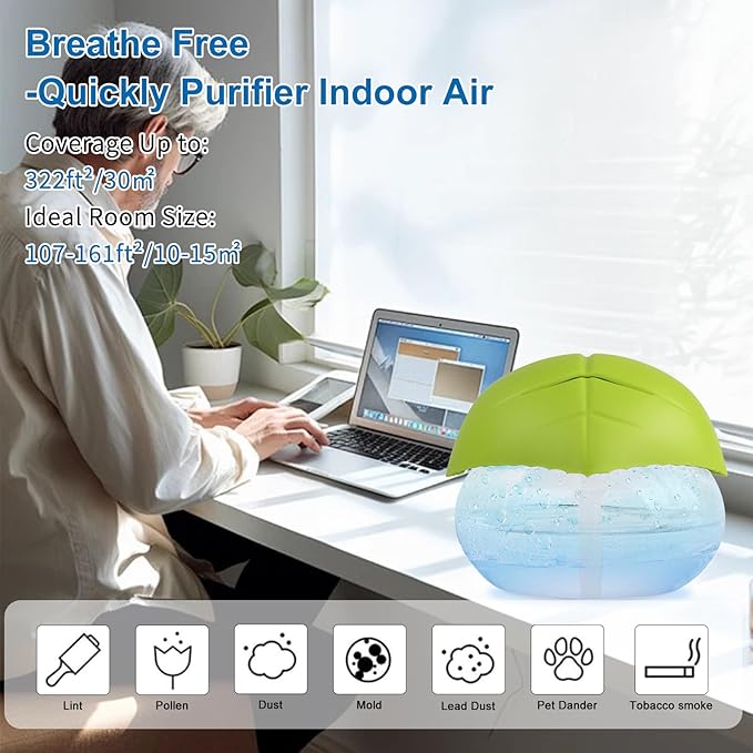 Water-Based Purifier Air Washer, Air Revitalizer & Freshener, Air Fresher with 7 LED Color Changing Light for Rooms (Green)