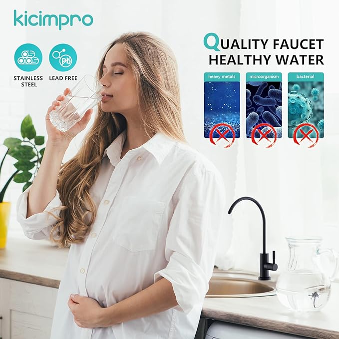 Kicimpro Stainless Steel Matte Black Finish RO Faucet Kitchen Water Filter Faucet for 0.59-1.37 Inches Sink Holes, 10.3 Inches Height Bar Sink Faucet