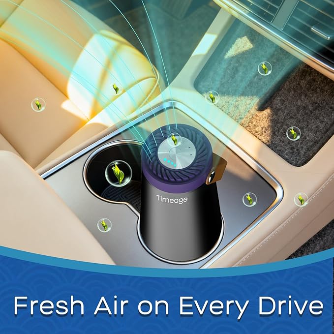 Ozone Generator for Car, 2 in 1 Odor eliminator and Air Ionizer to Remove Smoke Smell, Pet Odor, Dust Mites,PM2.5, Allergens, Portable Rechargeable Air Purifier for Home Room or Travel Purple