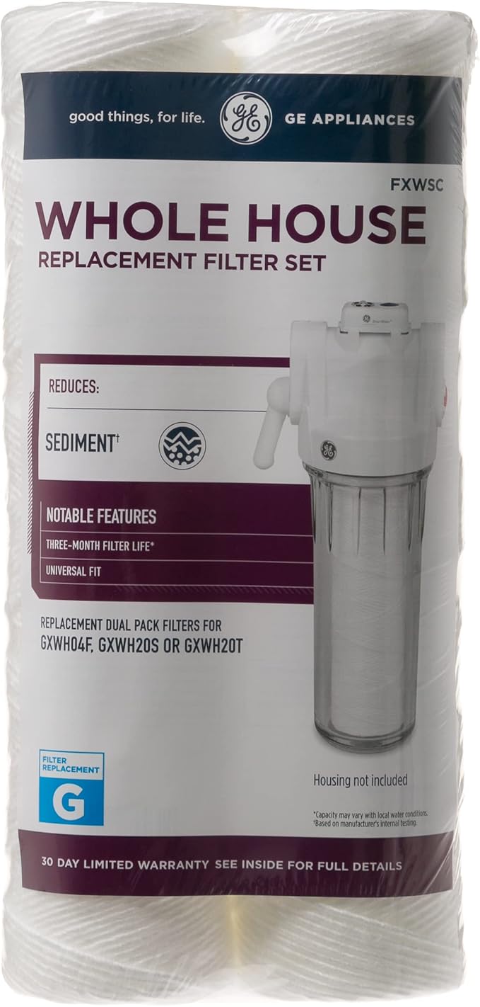 GE FXWSC Whole House Water Filter, Replacement for Water Filtration System, NSF Certified: Reduces Sediment, Rust & Other Impurities, Replace Every 3 Months for Best Results, 2 Filters