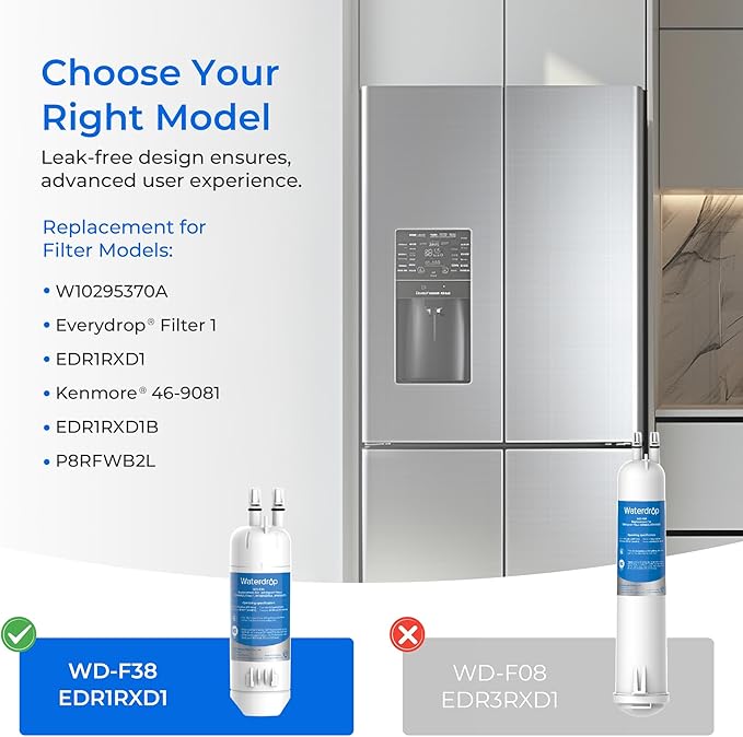 Waterdrop EDR1RXD1 Replacement for Everydrop® Filter 1, Whirlpool® W10295370A, EDR1RXD1B, P8RFWB2L, P4RFWB, WD-F38, Kenmore® 46-9081, 46-9930 Refrigerator Water Filter