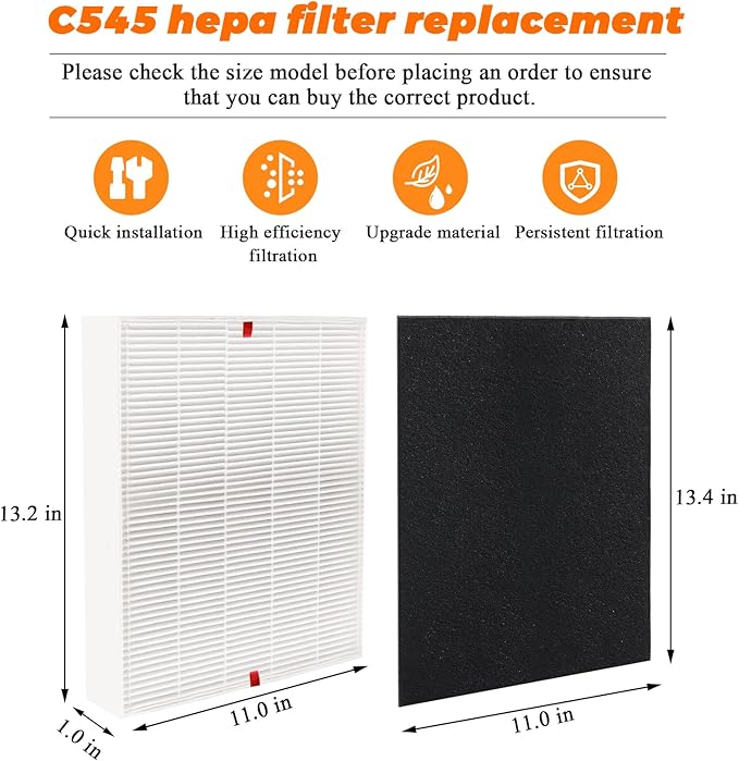 Winix C545 HEPA Replacement Filter - S for Winix C545 Air Purifier by Blutoget - Replaces Winix S Filter 1712-0096-00,2522-0058-00,2 H13 True HEPA & 8 Activated Carbon Filters