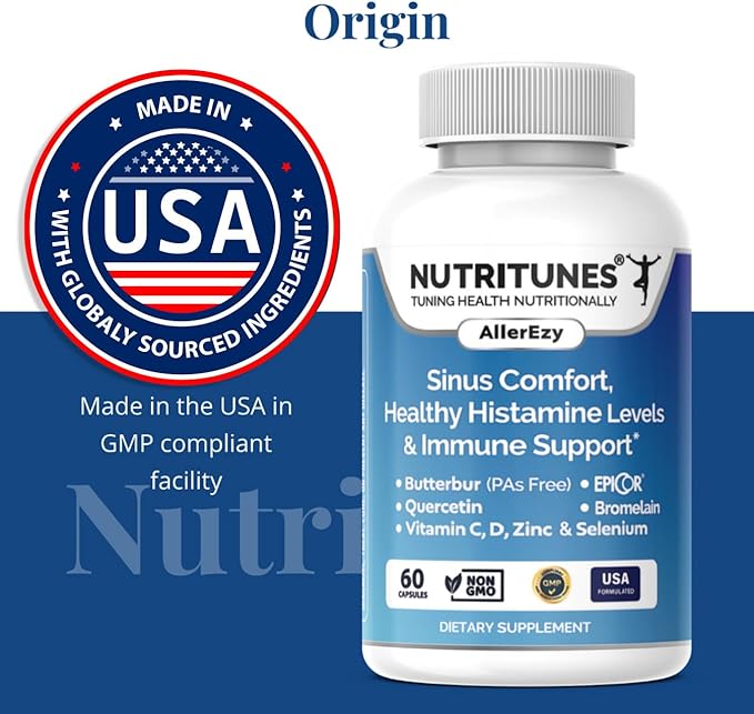 Sinus, Histamine & Immune Support–Butterbur, EpiCor, Quercetin with Bromelain – Allergy Support Supplement – 60 AllerEzy Capsules