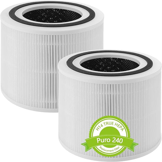 2 Pack H14 True HEPA Replacement Filter for Puro 240 Air Purifier, 3-in-1 True HEPA Replacement Filter with High Efficiency Activated Carbon Filtration