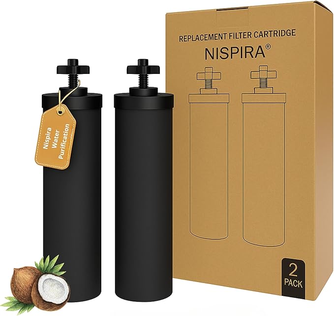 Nispira Premium Water Filter Black Element Cartridge Compatible with Berkey Countertop Water Purification System. Compared to Part BB9. 2 Filters