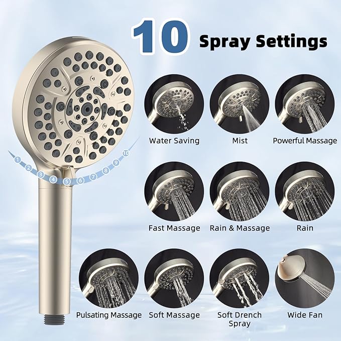 iFealClear Metal Rain Shower Head, 8” High Pressure Rainfall Shower Head with Handheld Spray, 10-Mode Handheld Powerful Wash, 16" Adjustable Extension Arm, Brushed Nickel