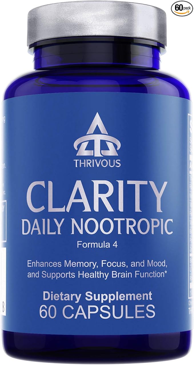 Thrivous Clarity - Enhance Memory, Focus & Mood - Advanced Natural Nootropic Supplement: Synapsa Bacopa, L Theanine, Rhodiola Rosea, Vitamin B Complex, Zinc Picolinate - 60 Capsules