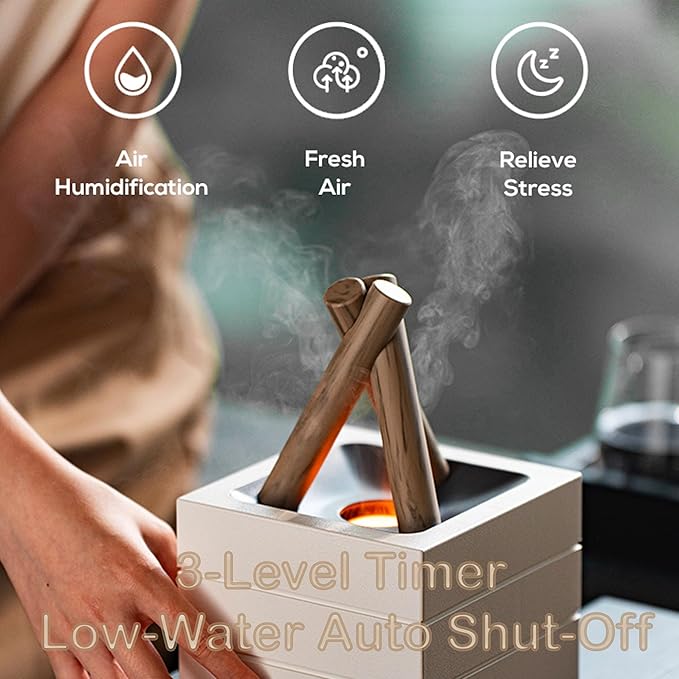 Flames Humidifier Essential Oil Diffuser, Bonfire Essential Oil Scent Diffuser Humidifier, Small USB Desktop Humidifiers with 7 Colors, Campfire Aromatherapy Diffusers for Home & Office (Colorful)