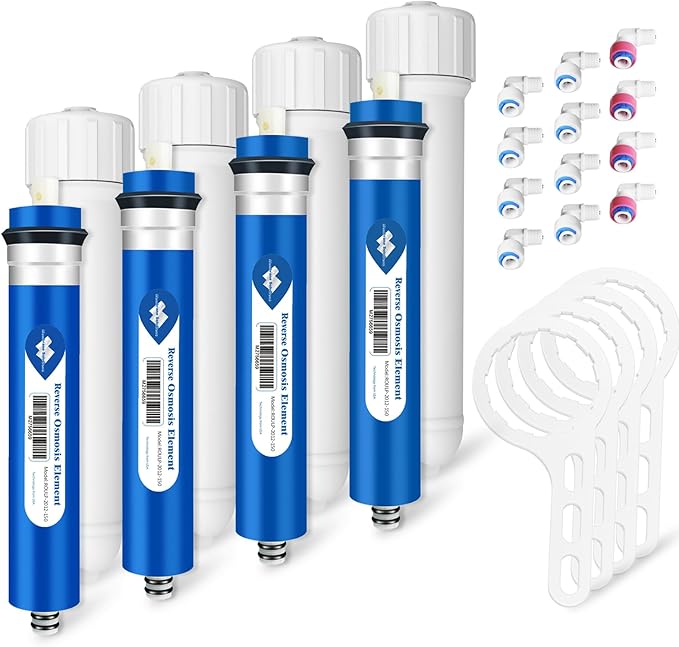 Membrane Solutions 150 GPD RO Membrane with Housing Set, Reverse Osmosis Membrane and 1812/2012 Housing for Maple Syrup DIY and Aquarium Water Systems (4 Pack)