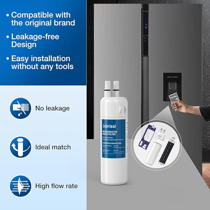 W10295370A Water Filter for Whirlpool Refrigerator Replacement Compatible with EDR1RXD1, Filter 1, WHR1RXD1, W10295370, KAD1RXD1, P8RFWB2L, P8WB2L, P4RFWB, P5WB2L (White, 3 Pack)