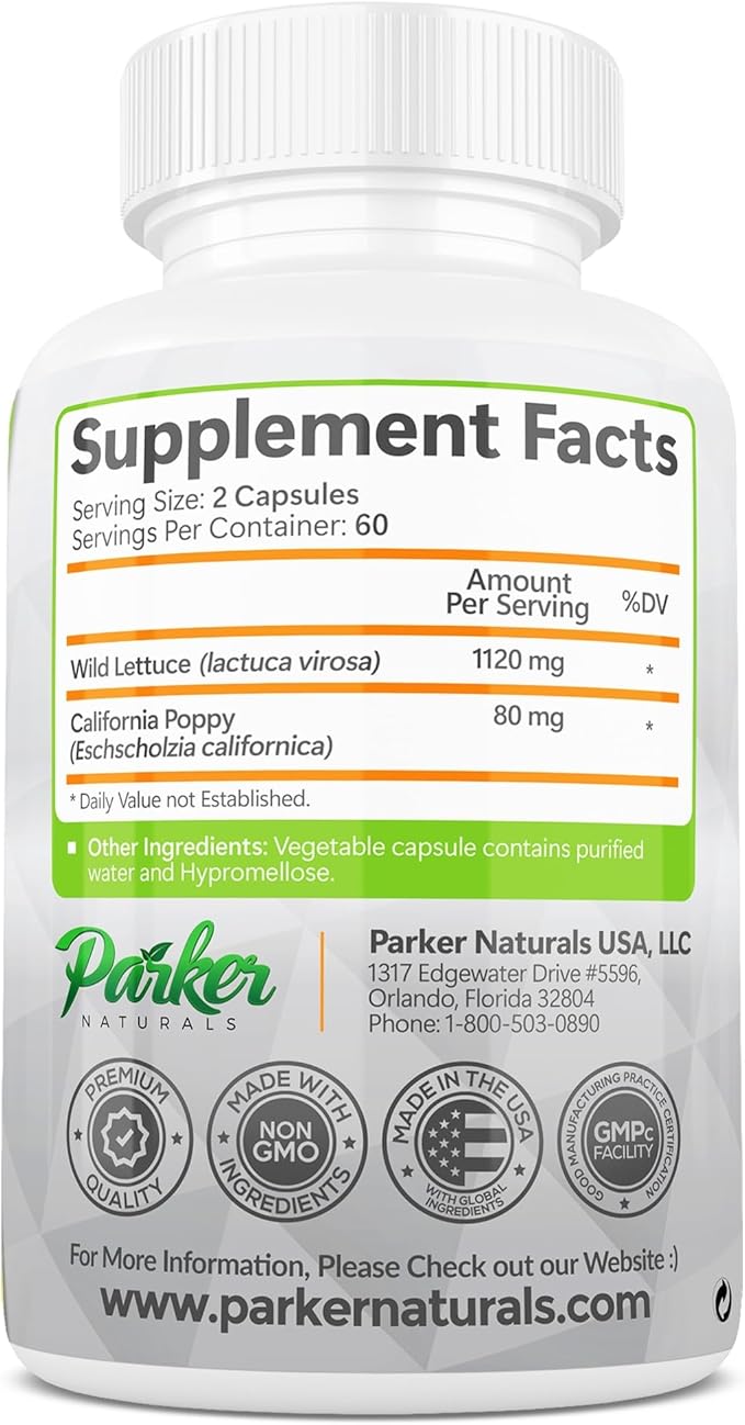 Wild Lettuce Extract & California Poppy Seed Supplement, 2 Way Premium Strength Herbal Supplement for Healthy Sleep & Relief Support, 120 Capsules