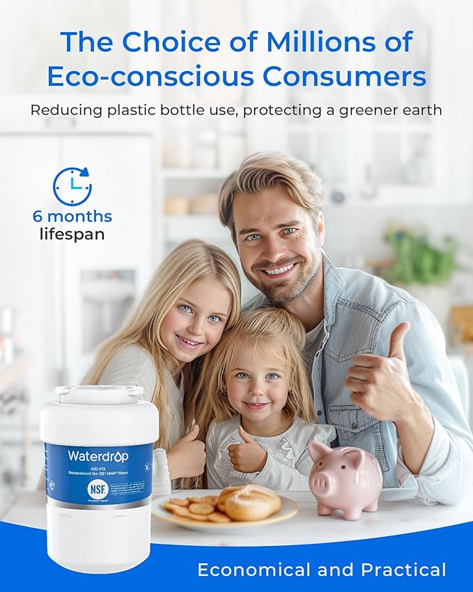 Waterdrop WD-F13 Replacement for GE® MWF® Water Filter, SmartWater® MWFP, GWF, HDX FMG-1, RWF1060, GSE25GSHECSS, 4 Filters(Package May Vary)