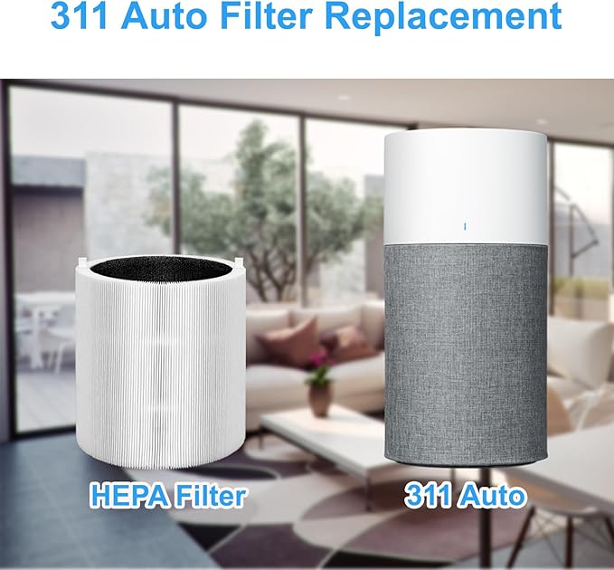 4Pack 311Auto Filter Replacement-Compatible with Blueair Blue Pure 311 Auto Air Purifier Filter,Collapsible H13 True HEPA and Activated Carbon 3-in-1Replacement Filter (4)