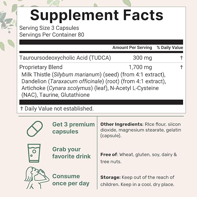 TUDCA 2,000mg Bile Salts Liver Support Supplement, 240 Capsules | Powerful 7-in-1 Formula with NAC, Milk Thistle, Glutathione & More for Liver Cleanse & Detox, Bile Flow & Gallbladder Support