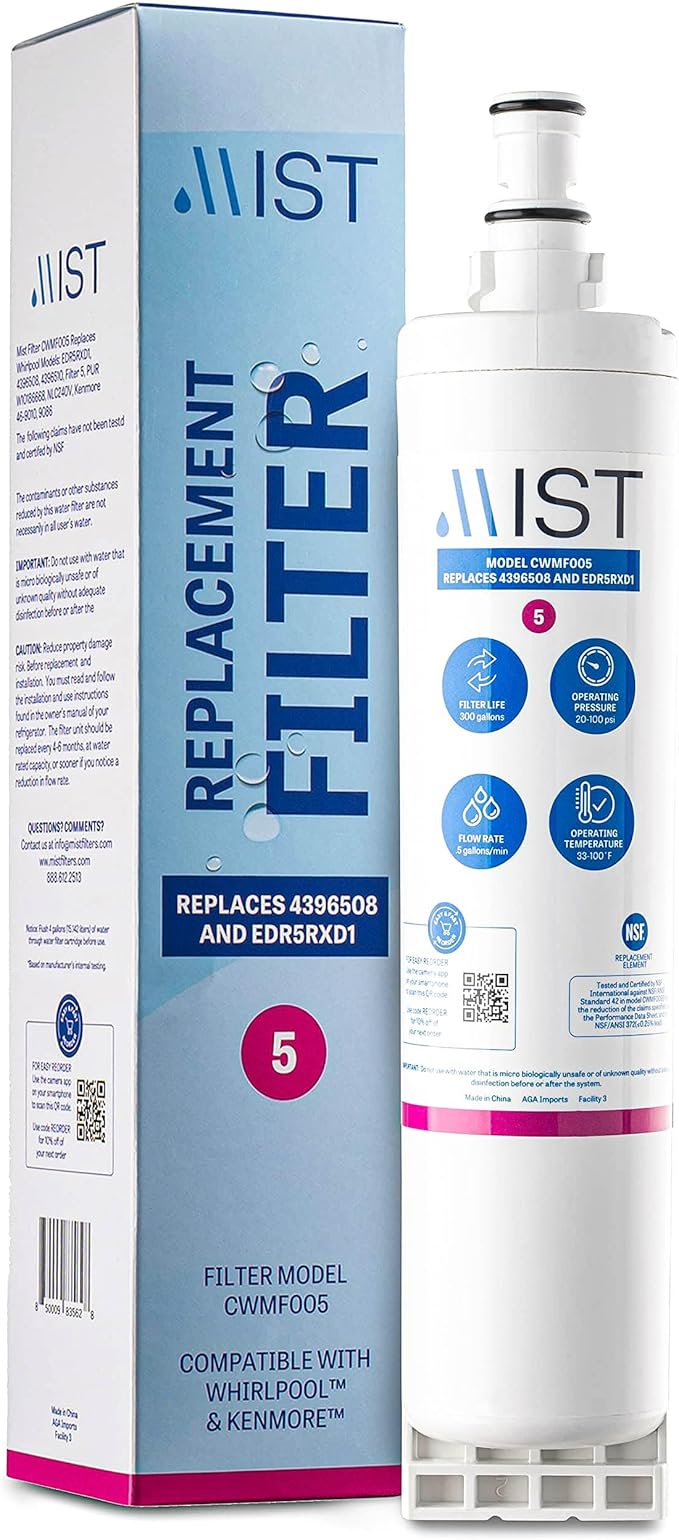 Mist EDR5RXD1 Refrigerator Water Filter Replacement for EveryDrop Filter 5, Whirlpool 4396508, 4396510, WF-NL240, Kenmore 46-9010 – NSF 42 Certified – 1 Pack