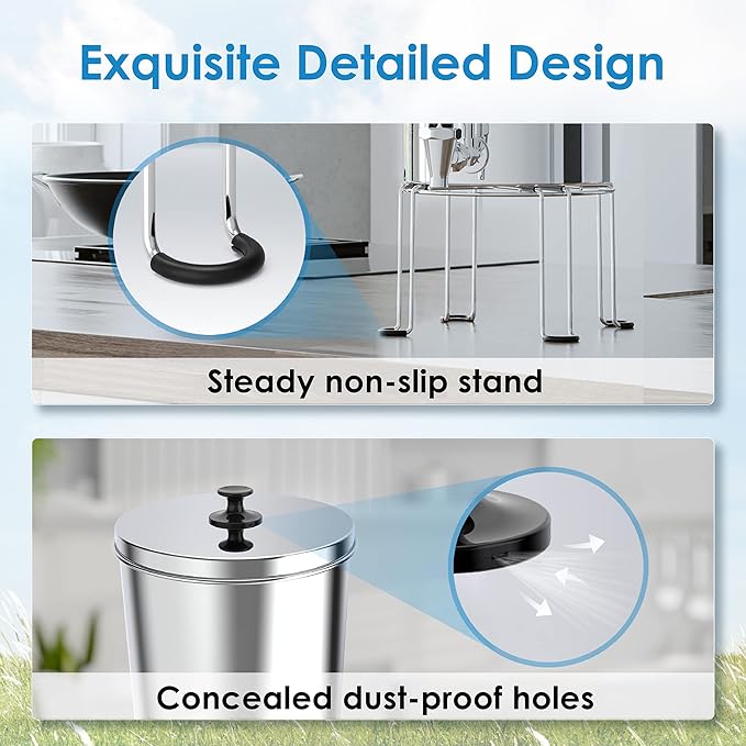 Waterdrop Water Filter System, NSF/ANSI 42&372 Standard, 2.25G Stainless-Steel System with 2 Filters, Sight Glass Spigot and Stand, Reduces Chlorine and Lead-King Tank Series, WD-TK-S