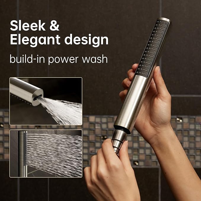 Veken 10" Luxurious Brushed Nickel All Metal Rain Shower Head with Handheld Spray Combo, High Pressure Rainfall Square Shower Heads with Extension Arm, Wide Dual Showerhead, Bathroom Accessories