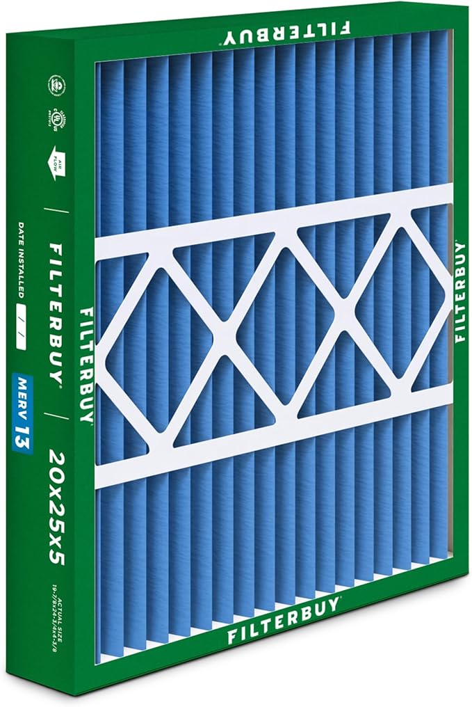 Filterbuy 20x25x5 Air Filter MERV 13 Optimal Defense (1-Pack), Pleated HVAC AC Furnace Air Filters for Honeywell FC100A1037, Lennox X6673, Carrier, & More (Actual Size: 19.88 x 24.75 x 4.38 Inches)