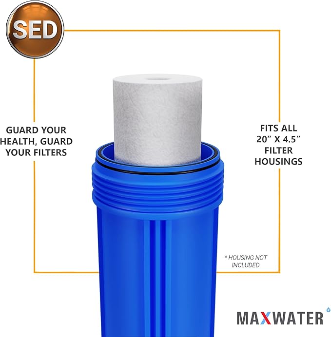 Max Water 5 Micron 20 x 4.5 Sediment Filter 20 inch Whole House BB Water Filteration System Replacement Compatible Cartridge DGD-5005-20, FP25B, AP810-6, FPMB5-20, P5-20, 155358-43, SDC-45-2005