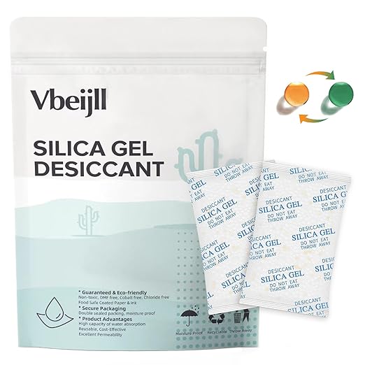 100 Gram 10 Pcs (Color-Indicating) Silica Gel Packets, Premium Food Grade Desiccant, Rechargeable Moisture Absorbers for Car, Storage Bins, Suitcase, Safe, 3D Filaments, Electronics