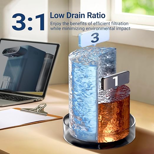 5-in-1 Countertop Reverse Osmosis Water Filter System with UV, 5-Stage Filtration, Portable Instant Hot Water, No Installation, Adjustable Temperature and Volume, 3:1 Pure to Drain Water Machine