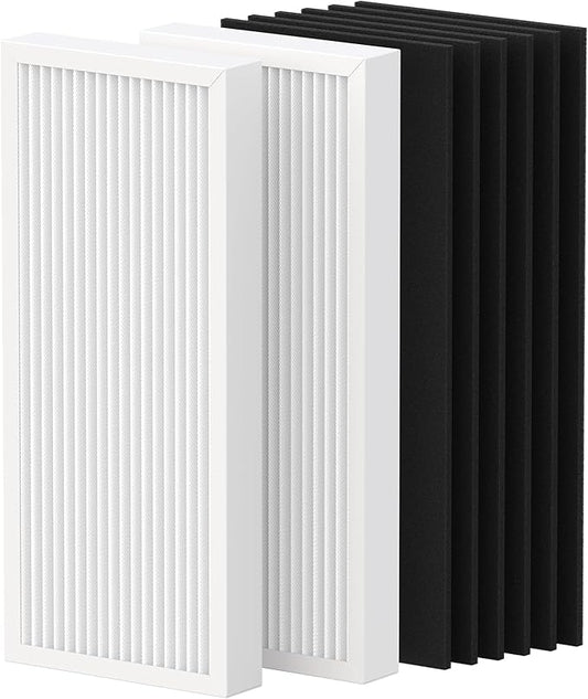 990051000 Replacement Filter Compatible with Hamilton Beach TrueAir Air Purifier 04383 04384 04385 04386, 2 Filter & 6 Carbon Filters