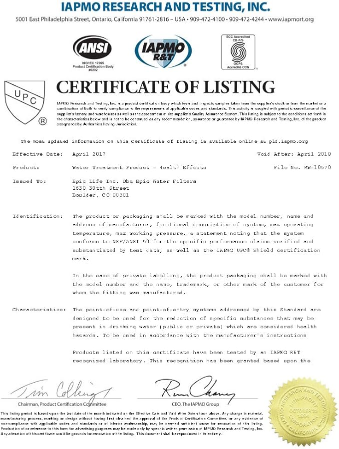 Epic Water Filters Smart Shield Replacement Filter | Under Sink Water Filter | Inline Water Filter | NSF 53 Water Filter | Water Filter For Sink | American Made Filter | Tap Water Filter