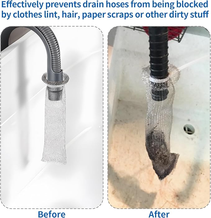 24 Pieces Lint Traps Stainless Steel Washing Machine Lint Snare Traps Laundry Mesh Washer Hose Filter with 24 pcs Cable Ties