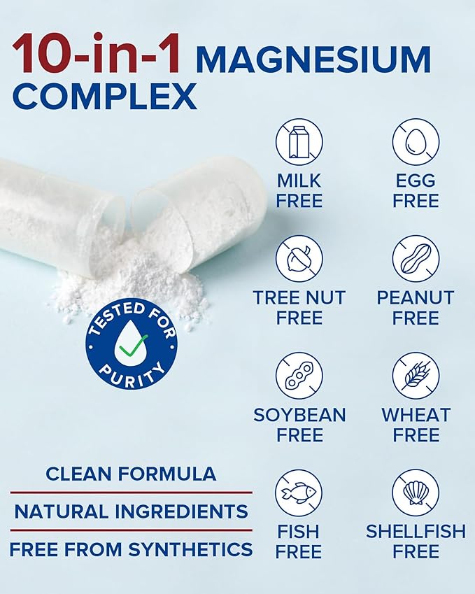 Terranics Magnesium Complex Supplement 420mg, 10-in-1 Full-Spectrum Formula, Glycinate, Citrate, Malate & More, Max Absorption, Bone and Heart Support, 240 Veggie Caps