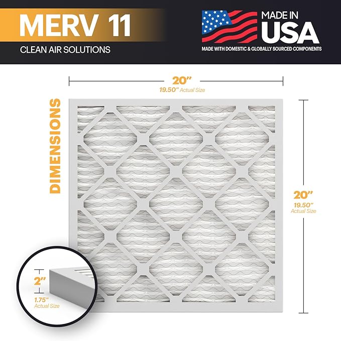 BNX TruFilter 20x20x2 Air Filter MERV 11 (4-Pack) - MADE IN USA - Allergen Defense Electrostatic Pleated Air Conditioner HVAC AC Furnace Filters for Allergies, Dust, Pet, Smoke, Allergy MPR 1200 FPR 7