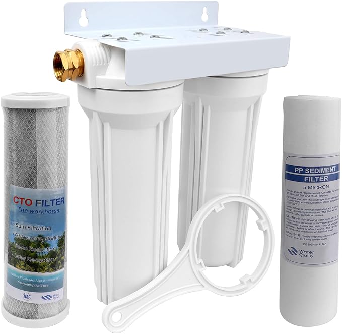External RV Dual Water Filter System for RVs Boats Motor Homes Marines,Included Two Fliters and Mounting Bracket