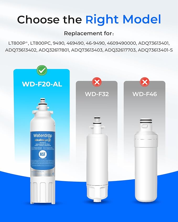 Waterdrop 𝐀𝐥𝐤𝐚𝐥𝐢𝐧𝐞 ADQ73613401 Water Filter, 𝐄𝐧𝐡𝐚𝐧𝐜𝐞𝐬 𝐩𝐇, Replacement for LG® LT800P®, ADQ73613402, ADQ75795104, LSXS26326S, LMXC23746S, LSXS26366S, LSXS26386D, 4 Filters