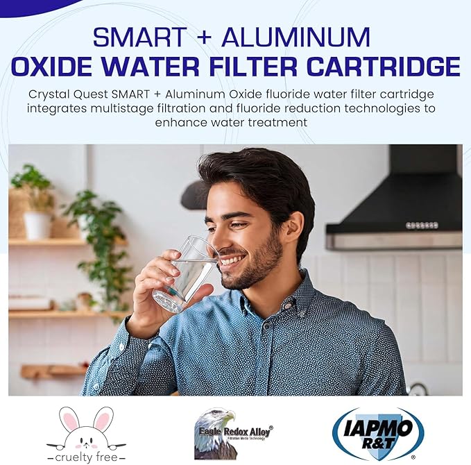 Crystal Quest SMART + Aluminum Oxide Water Filter Cartridge – Reduces Fluoride & Chlorine – 1-Micron Filtration for Clean, Great-Tasting Water – Long-Lasting Performance