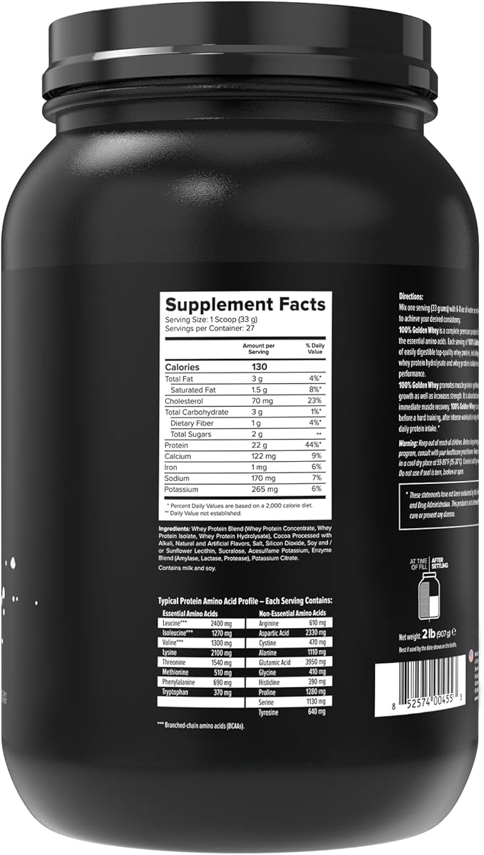 Maxler 100% Golden Whey Protein - 22g Protein per Serving - Premium Whey Protein Powder for Pre Post Workout - Fast-Absorbing Whey Concentrate Isolate & Hydrolysate Blend - Milk Chocolate Protein 2 lb