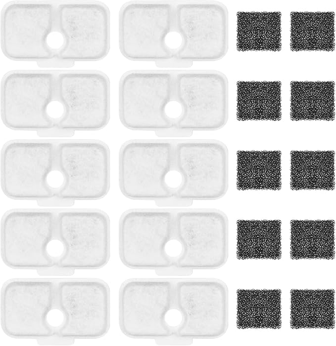 10 Pack Cat Water Fountain Filter Replacement, Compatible With PETLIBRO Dockstream 2.5L/84oz Cat Water Fountain PLWF005/PLWF105/PLWF115/PLWF305, Quiet Cat Fountain Filters with 10 Pre-Filter Sponges