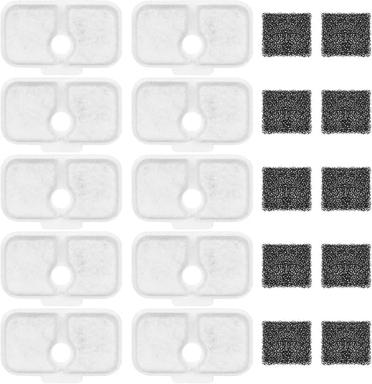 10 Pack Cat Water Fountain Filter Replacement, Compatible With PETLIBRO Dockstream 2.5L/84oz Cat Water Fountain PLWF005/PLWF105/PLWF115/PLWF305, Quiet Cat Fountain Filters with 10 Pre-Filter Sponges
