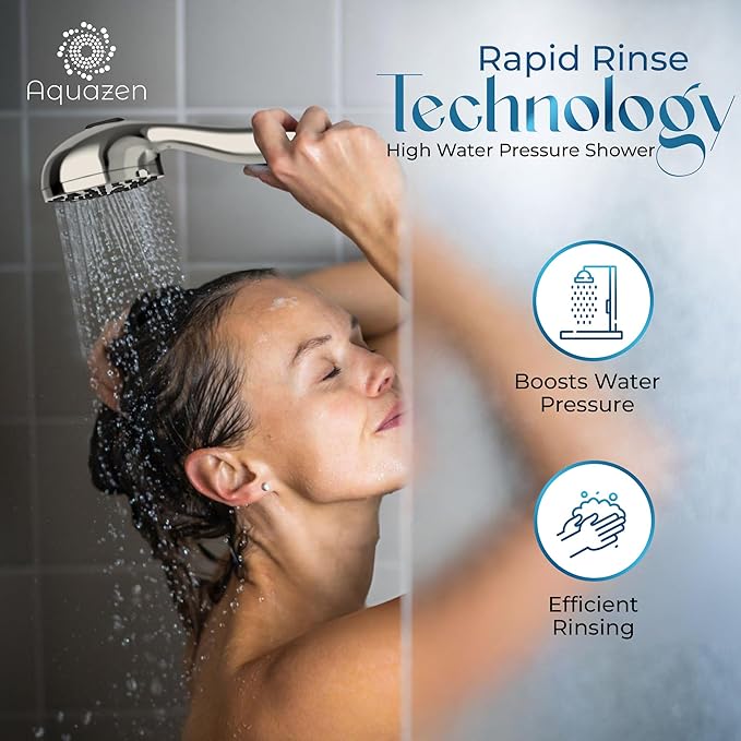 AQUAZEN® Filtered Shower Head with 8-Layer Handheld Filter | High Pressure | 10 Spray Modes | US Standard | Premium Brushed Nickel Finish | 5ft Hose | Easy Install