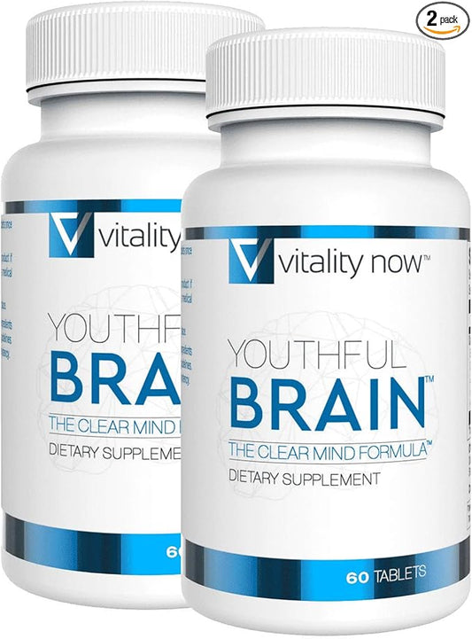 Youthful Brain 2 Bottle Bundle - Memory & Brain Health Support Supplement - Brain Booster Clarity with Bacopa Monnieri, Ginkgo Biloba, B12-60-Day Supply (120 Count)