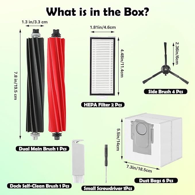 Q5 Max+ Accessories Replacement Parts Compatible with Roborock Q5 Max+, Q5 Pro+, Q8 Max+, Q5 DuoRoller+ Robot Vacuum Cleaners, Include Dual Roller Brush,4 Side Brush,2 Filters,6 Bags,2 Tools
