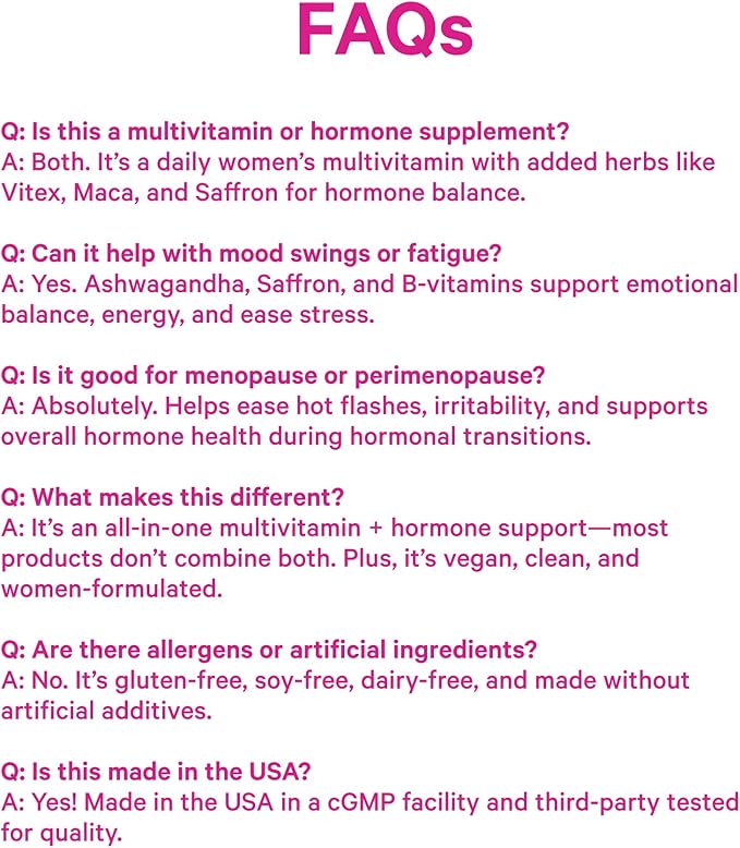 Pink Stork Hormone Balance Multivitamin - 18-in-1 Daily Vitamin with Adrenal and Cortisol Support - Mood, Stress, Energy Support - Perimenopause, PMS and Period Relief - Vitex + B-Complex + Saffron