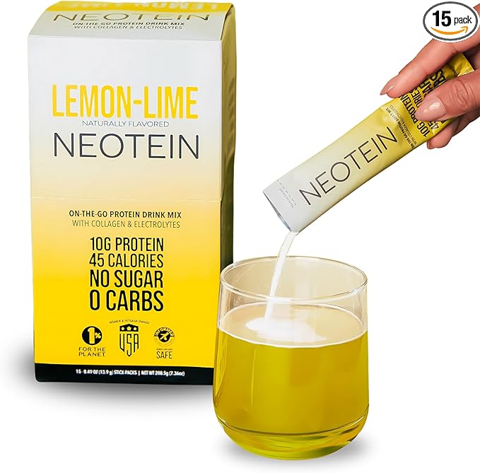 Electrolyte Powder Packets, Protein Powder with 10g Protein & Collagen | Hydration Packets - Zero Sugar, NO Fillers, NO Carbs | Lemon Lime | 45 Calories | Keto & Paleo | Pack of 15