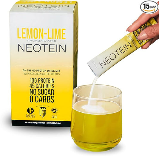 Electrolyte Powder Packets, Protein Powder with 10g Protein & Collagen | Hydration Packets - Zero Sugar, NO Fillers, NO Carbs | Lemon Lime | 45 Calories | Keto & Paleo | Pack of 15