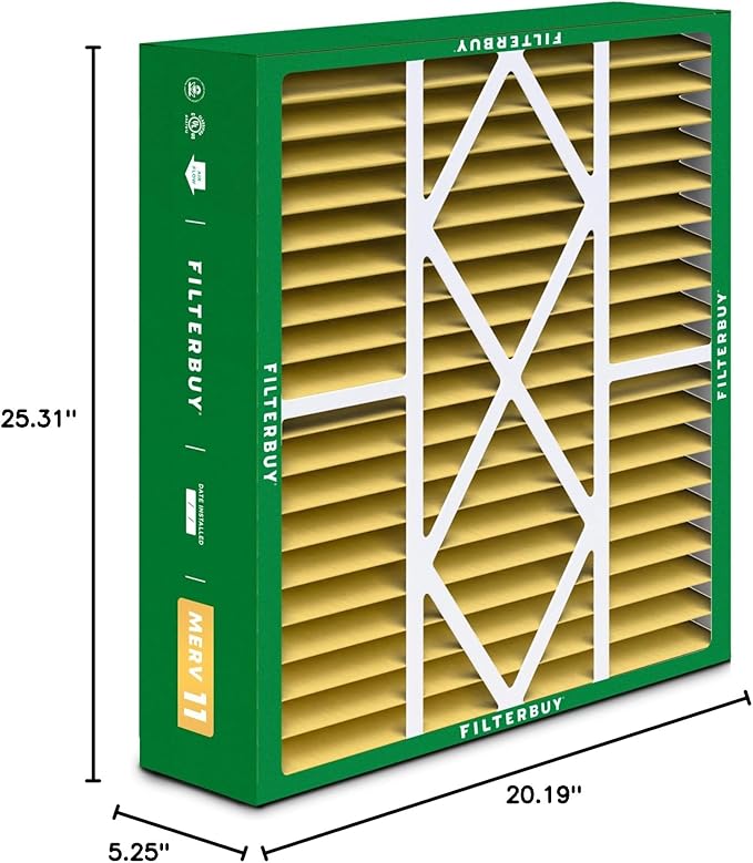 Filterbuy 20x25x5 Air Filter MERV 11 (MPR 1200) Allergen Defense (4-Pack), Pleated HVAC AC Furnace Filters for Amana, Coleman, Goodman, Maytag, York, and More (Actual Size: 20.19 x 25.31 x 5.25)